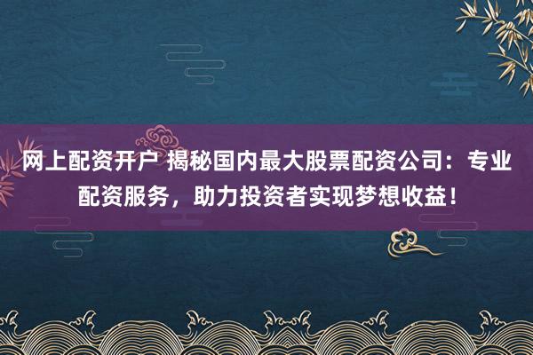 網上配資開戶 揭秘國內最大股票配資公司：專業配資服務，助力投資者實現夢想收益！