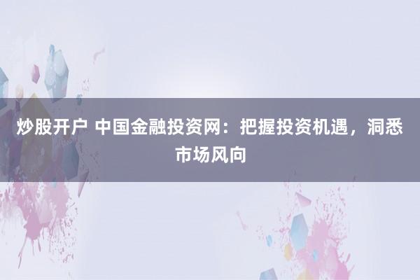 炒股開戶 中國金融投資網：把握投資機遇，洞悉市場風向