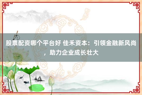 股票配資哪個(gè)平臺(tái)好 佳禾資本：引領(lǐng)金融新風(fēng)尚，助力企業(yè)成長(zhǎng)壯大