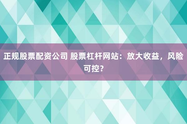 正規股票配資公司 股票杠桿網站：放大收益，風險可控？